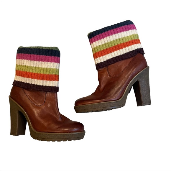 Coach Brown Laurette Leather Sweater Knit Boots, Sz 6.5 - Picture 2 of 15